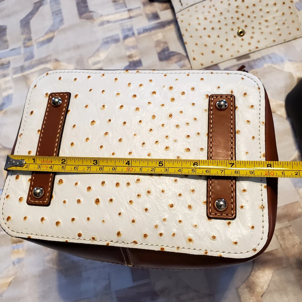 Dooney & Bourke White and Tan Perforated Shoulder Bag - Picture 7 of 12